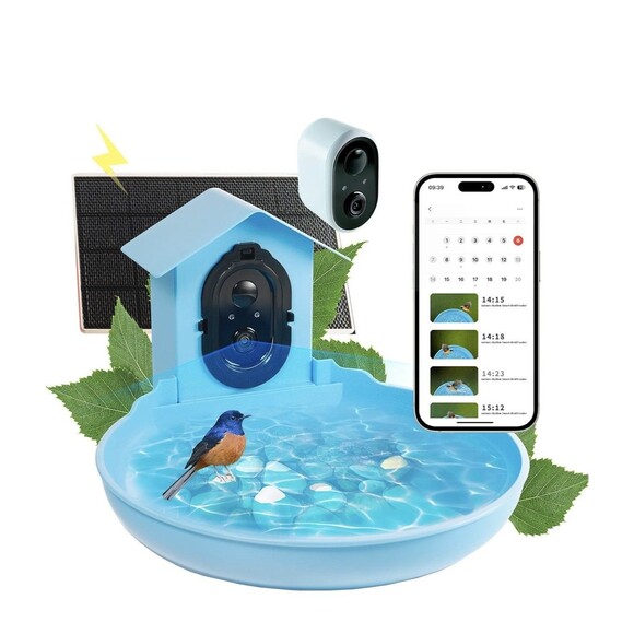 NEW Nature’s Rhythm Smart Bird Bath Feeder Video Recorder AI Bird Identification - Picture 1 of 16
